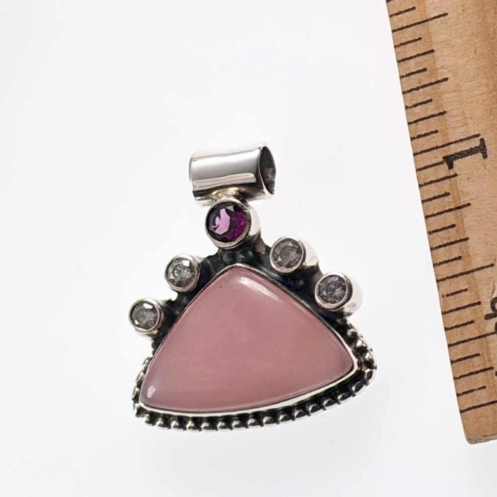 Sterling Silver 925 Rhodolite Garnet Pink Opal Pendant Southwest Boho New - Picture 3 of 6